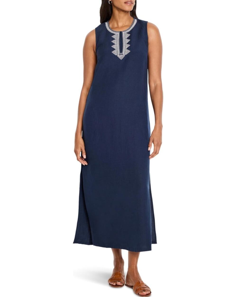 NIC + ZOE Women's Sunset Soiree Dress XS Blue Dark Indigo Sleeveless Linen NWT